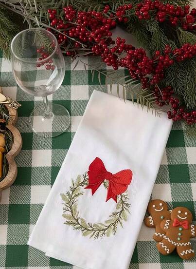 Cirelle 1/2/4Pcs Christmas Festivepc 15.7*23.6 INCH Mary Square Traditional Festival Christmas Wreath Dishcloth Red Bow Kitchen Towel Bathroom Hand Tea Towel