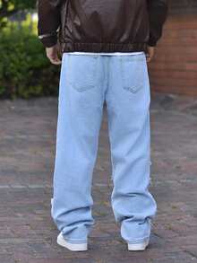 Devon Thys Jeans anchos de corte holgado y estilo retro casual para hombres, pantalones de moda callejera, estilo emo - Azul - Ver 2