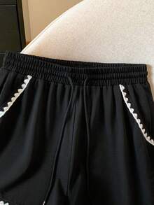 Franclia Women's Retro Y2K Style Minimalist Drawstring Waist Shorts - Black - View 4