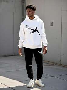 Vacaura 青少年男孩时尚休闲运动印花长袖运动衫套装 - 黑與白 - 查看 1