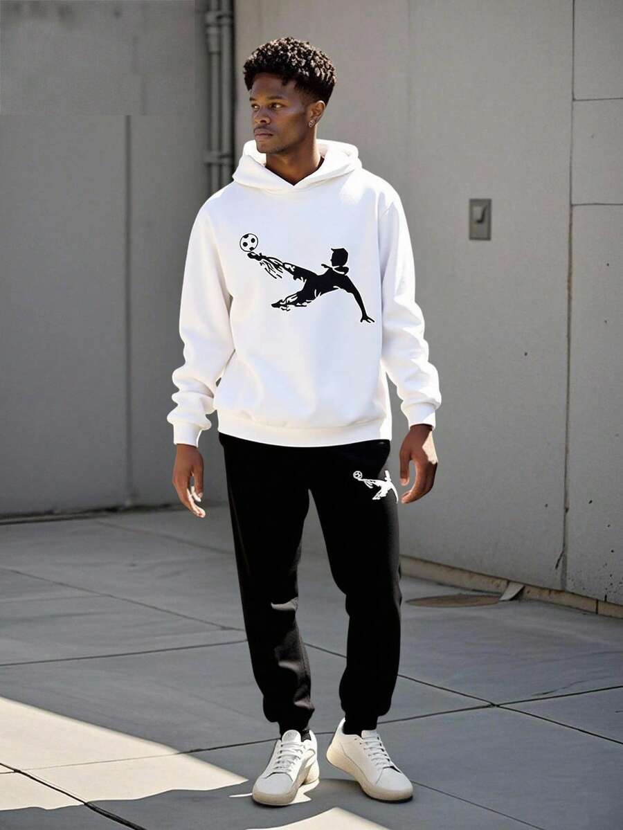 Vacaura 青少年男孩时尚休闲运动印花长袖运动衫套装 - 黑與白 - 查看 1