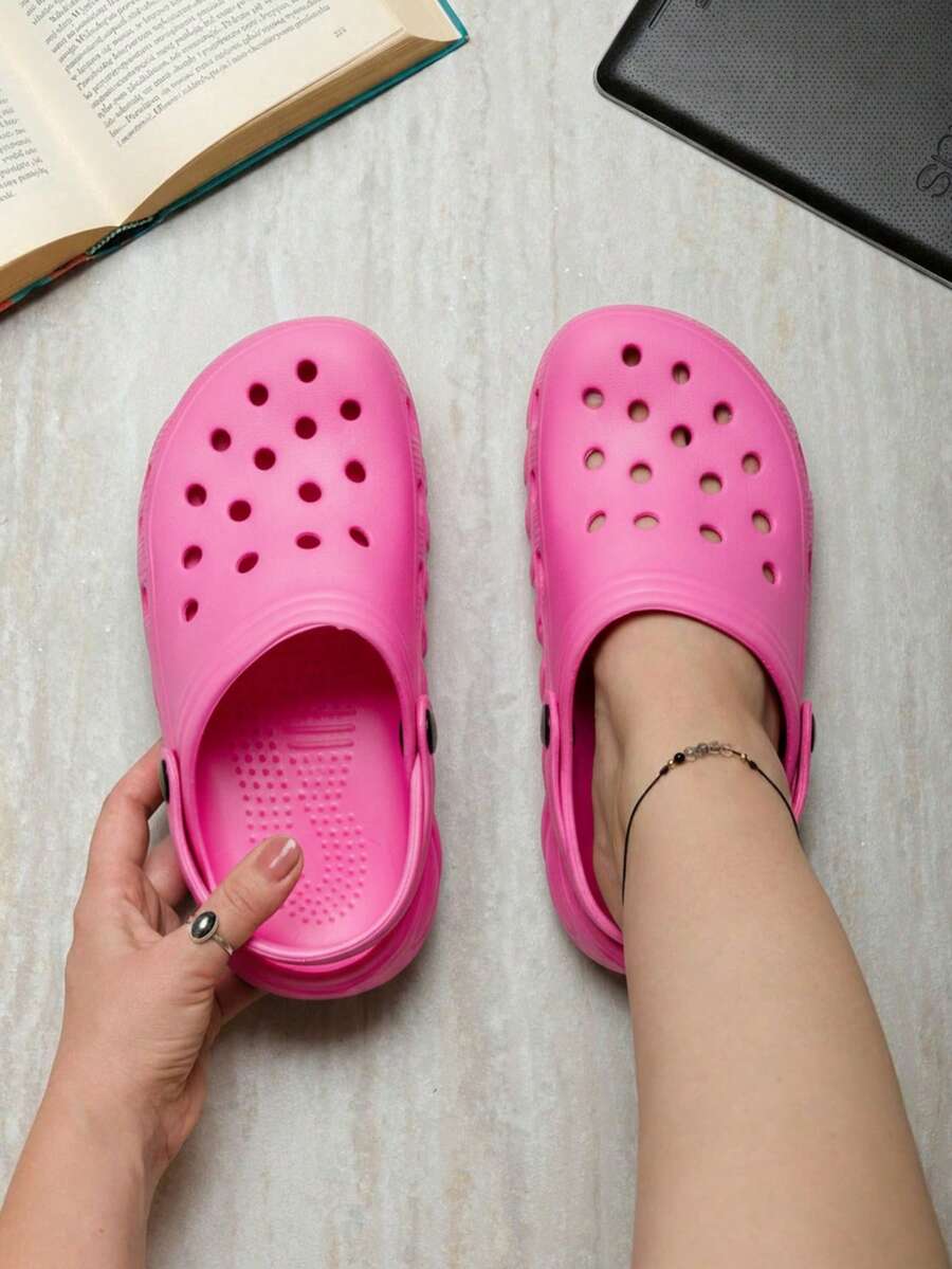 Sandalias de mujer transpirables diseño hueco sin cordones suela gruesa estilo casual verano hogar exterior zuecos - Rosa oscuro. - Ver 1