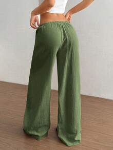 SHEIN MOOSTA 女式超低腰休闲棉质直筒裤 - 軍綠色 - 查看 2