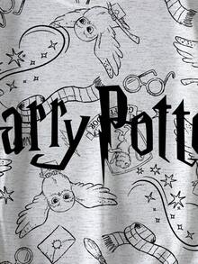 HARRY POTTER X SHEIN Sudadera casual de cuello redondo con estampado de búho para mujer, otoño - Blanco - Ver 3