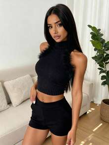Glamine Débardeur matelassé d'hiver, Top noir sexy thème de fête - Noir - Voir 3