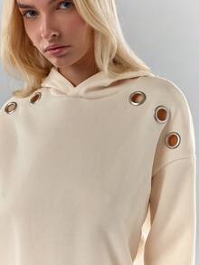 Glamine Fashionable Lady's Winter: Metallic-Embellished Beige Hooded Casual Sweatshirt - Beige - View 7