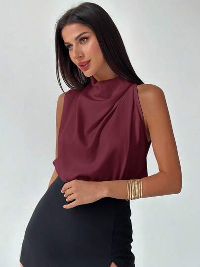 Firerie Women's Elegant Fashion New Commuting Office Daily Vacation Music Festival Asymmetrical Pleated Apricot Blouse, Spring/Summer,Red Tops For Women,Elegant Blouses For Women