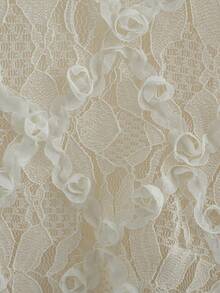 SHEIN Franclia Women's Ivory Lace Crochet Long Sleeve Blouse Lace Top Long Sleeve Lace Blouse Lacey Top Puffy Sleeve Top White Top - Apricot - View 6