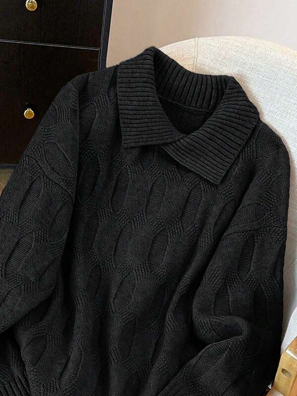 GlowEve CURVE Plus Size Pullover Sweater, Knitted Thick Top With Collar, Winter