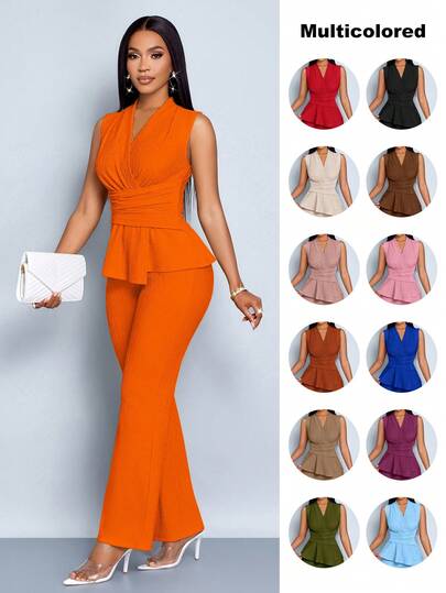 SOLERSUN Women's Apricot Elegant V-Neck Long-Sleeved T-Shirt Wide-Leg Pants Two Pieces Set Asymmetric Hem Two Pieces Set Daily Casual Women's Spring And Summer Sleeveless Short-Sleeved Outfits Woman Office Outfits For Women Old Money Style Business Casual Fall Women Clothes Fall Two Piece Women's Suit Winter Women Clothes  Homecoming Thanksgiving Women Outfit Back To School Clothes