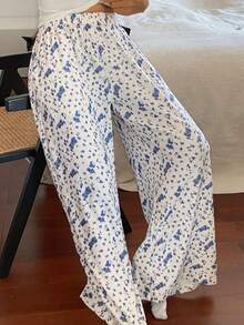 DAZY Quần ngủ nữ cạp chun họa tiết hoa Ditsy rộng rãi - trắng - Xem 3