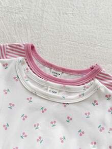 SHEIN 这款女童两件套多色圆领长袖A字连衣裙，飘逸灵动，适合春秋季穿着。精致的粉白条纹，简约休闲的风格，尽显童趣。白色底布上印满樱桃图案，散发着可爱清新的气息。面料厚度适中，适合上学、购物、周末郊游、居家休闲、节日活动以及参加派对等各种场合。 - 彩色 - 查看 7