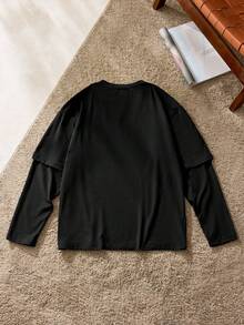 SWAVVY Men's Casual Printed Long Sleeve T-Shirt Graphic I Love My Girlfriend - Black - View 2