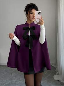 Rafferiza 时尚优雅宽松白色羊毛混纺斗篷外套（女士款） - 紫色 - 查看 4