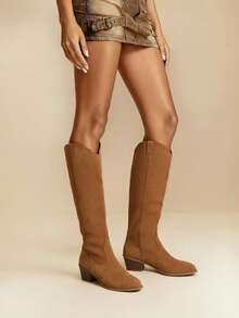 Daringsoles 女士过膝靴，简约时尚休闲日常 - 棕色 - 查看 3
