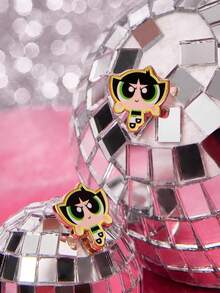 THE POWERPUFF GIRLS X SHEIN 1对时尚可爱卡通元素耳钉，奢华小众，适合派对、音乐会/节日等场合 - 金色 - 查看 2