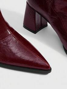 女士尖头踝靴，后拉链设计，时尚百搭，圣诞节必备 - 酒紅色 - 查看 9