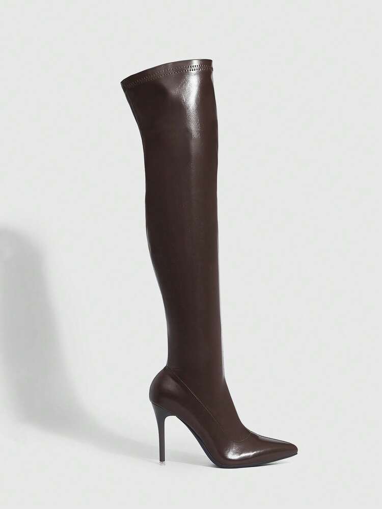 CUCCOO SZL Botas de tacón alto y puntera fina de color café, zapatos versátiles para mujer para fiestas, eventos formales y uso diario, otoño/invierno