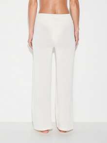 KIZN Women Relaxed Fit High Rise Wide Leg Palazzo Flare Trousers Casual Loose Full Length Pants With Plain Hem Detail - Apricot - View 2