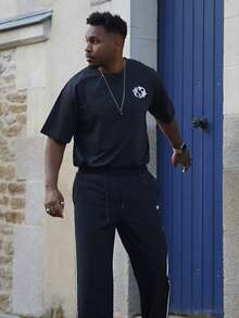 Heavens Edit 1 pièce Pantalon décontracté pour hommes avec double barre, en tissu taslon, design imprimé , convient pour la plage, les déplacements quotidiens, les sports et la remise en forme, coupe jambe droite décontractée, pour le printemps, l'été, l'automne, l'hiver, le style de rue, cadeau pour petit ami/mari, anniversaire, automne - Noir - Voir 5