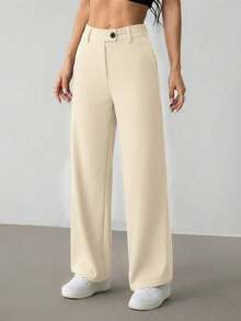 SHEIN PETITE 女式纯色休闲裤 - 杏色 - 查看 4