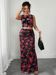 Elenzga Bộ đồ 2 món dành cho nữ cỡ lớn, gồm áo hai dây và chân váy in họa tiết da báo, gợi cảm và phù hợp cho việc đi lại hàng ngày. - màu đen - Xem 7