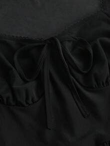 SHEIN MOD 雞心領口前打結網紗洋裝 - 黑色 - 查看 4