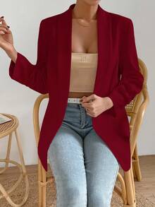 Aveloria Modichic Solid Open Front Shawl Collar Blazer  - Red - View 3
