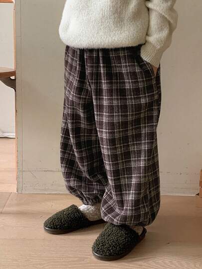 DAZY Young Boys Casual Loose Plaid Pants, Japanese Style For Autumn