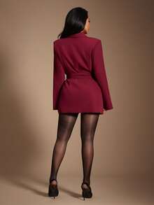 Radiana Áo khoác blazer nữ thanh lịch màu đỏ tía thắt eo, áo khoác blazer đỏ, váy blazer, áo khoác blazer dài, áo khoác blazer màu đỏ tía, áo khoác blazer trang trọng, trang phục công sở thường ngày phù hợp cho các buổi đi chơi thường ngày, văn phòng, đi làm, công tác, hẹn hò, tụ tập, tiệc tùng và những dịp trang trọng - Màu Đỏ Sâu - Xem 5