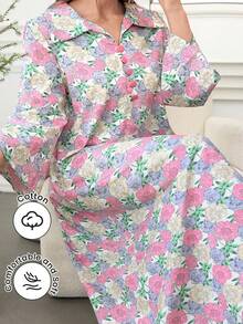 Al Najma Váy cotton tay loe cổ bẻ họa tiết hoa - Nhiều màu - Xem 2