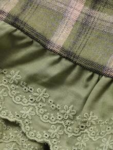 FRIFUL Colete feminino xadrez com alças, patchwork bordado, algodão, modelagem solta e versátil com laço decorativo, ideal para outono/inverno.