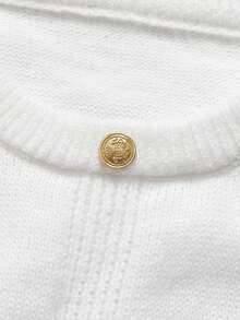 GlowEve CURVE Plus Size Women's Solid Color Round Neck Bell Sleeve Button Design Elegant Knitted Dress, Autumn/Winter