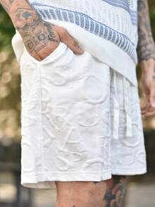 Devon Thys Quần short đi biển Jacquard có túi rút eo thường ngày cho nam, mùa hè - trắng - Xem 3