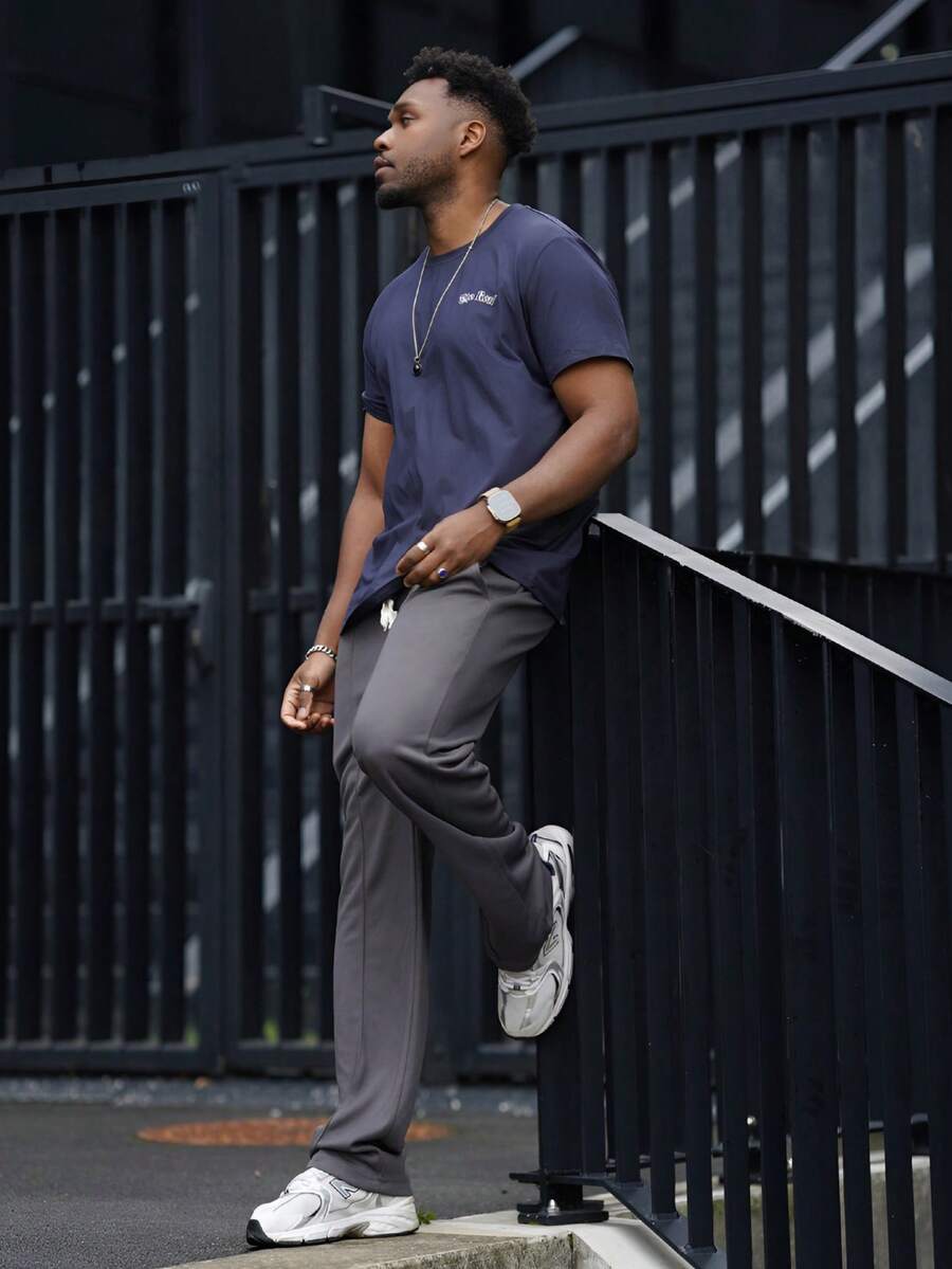 Heavens Edit Men's Summer Slogan Pigeon Print Short-Sleeved Round Neck Casual Commuter T-Shirt, Emo - Navy Blue - View 1