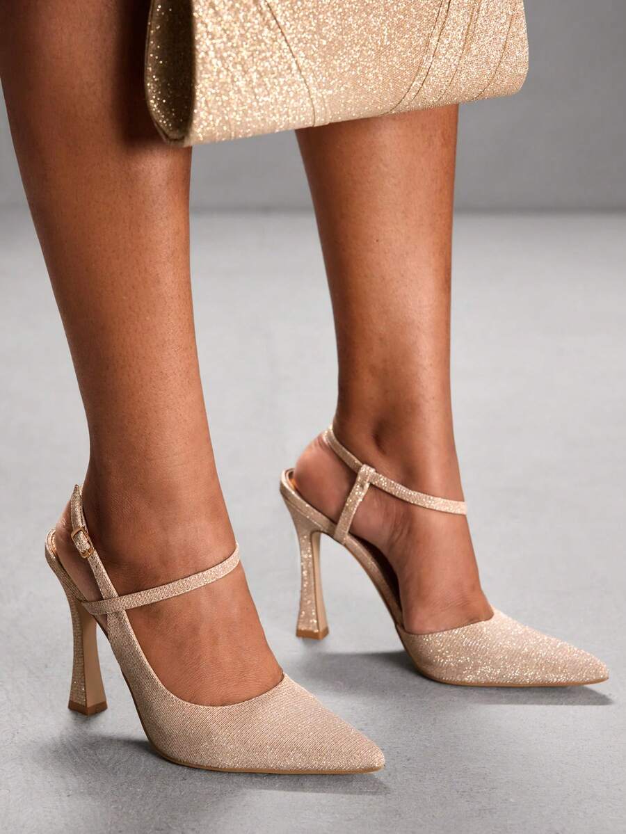 CUCCOO SZL Giày cao gót mũi nhọn lấp lánh thời trang thanh lịch dành cho nữ - Rượu sâm banh - Xem 1