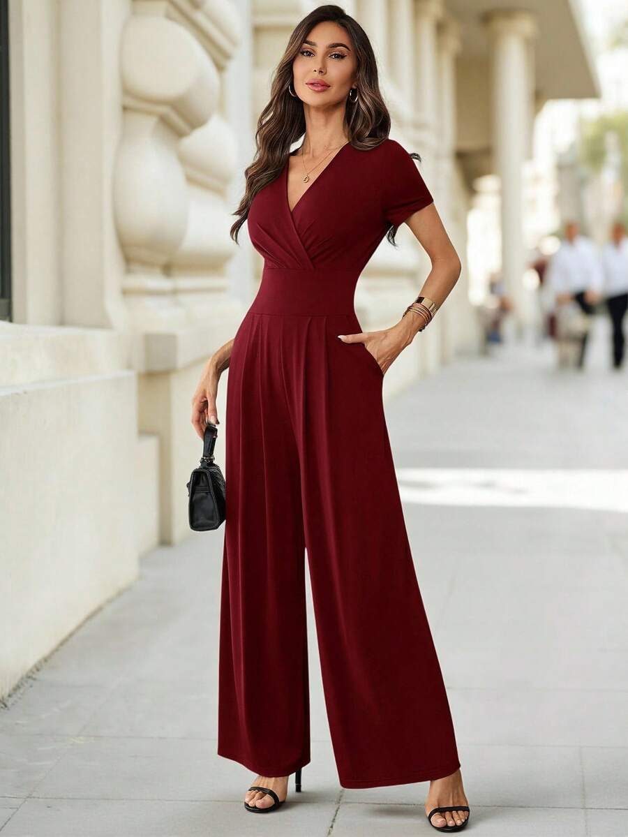 Editum Mono elegante de unicolor con cintura ceñida para uso cotidiano - Burdeos - Ver 1