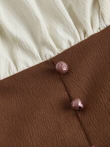 SHEIN MOD 宽肩带系带前襟褶皱上身喇叭袖腰部撞色孕妇连衣裙，绷带连衣裙，端庄连衣裙，节日连衣裙，茶会连衣裙，复古连衣裙，返校节连衣裙