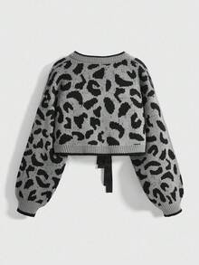 ROMWE Kawaii 2pcs/Set Women Leopard Print Bow Decor Sweater - Multicolor - View 6