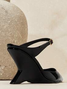 SHUZIA 女士优雅舒适踝带套脚坡跟鞋 - 黑色 - 查看 7