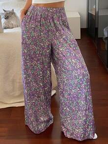 DAZY Floral & Plant Print Loose Women Pajama Bottoms