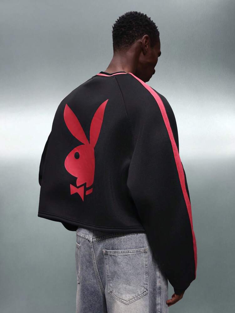 PLAYBOY X SUMWON Black Crop Sweatshirt With Red Logo Detail
