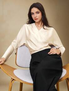 BizChic 2025秋冬新款香槟色褶皱女式衬衫，现代优雅都市通勤日常浪漫休闲90年代圣诞节新年、感恩节派对、海滩毕业典礼等场合时尚百搭，适合婚礼宾客、主人、约会、派对、音乐会、早午餐、机场等多种场合。 - 白色 - 查看 7