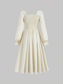 SHEIN MOD Vestido corto de encaje con escote de corazón, cintura con lazo frontal y mangas abullonadas para dama - Multicolor - Ver 2