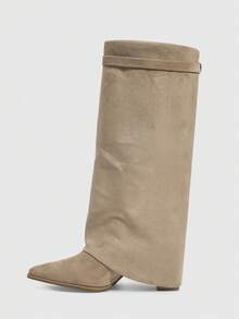 Daringsoles Women's Fashion Commuter Chunky High Heel Knee-High Boots For Christmas - Apricot - View 6