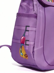 DORA | SHEIN 1 Pc Cute Cartoon Print Backpack, Adjustable Shoulder Strap Length, Gym Bag, Casual Bag, Canvas Backpack, School Bag, Travel Bag , Purple - Purple - View 5