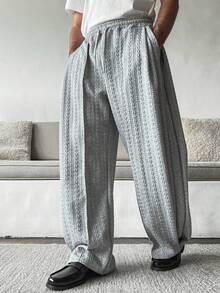 HUEFORM Quần nỉ ống rộng cạp rút dây cho nam, quần nỉ ống rộng dáng rộng đi nghỉ, quần nỉ ống rút dây cho chồng, quà tặng bạn trai - Xám - Xem 5