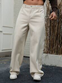 DAZY Men's Casual Everyday Commute Simple Versatile Solid Color Low Waist Loose Wide Leg Jeans - Khaki - View 4