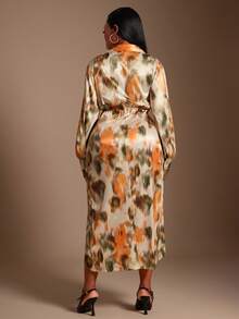 SHEIN SXY Váy sơ mi xẻ tà cao họa tiết tie-dye thời trang tối giản thường ngày cho nữ cỡ lớn - Nhiều màu - Xem 7