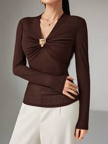 Heiryn Chemise élégante de navettage pour femmes avec décoration métallique, automne